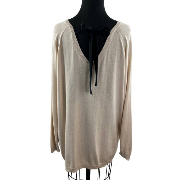 WEEKEND MAXMARA Cream Long Sleeve Tie Back Round Neck Pullover Sweater Top L? - Picture 1 of 8